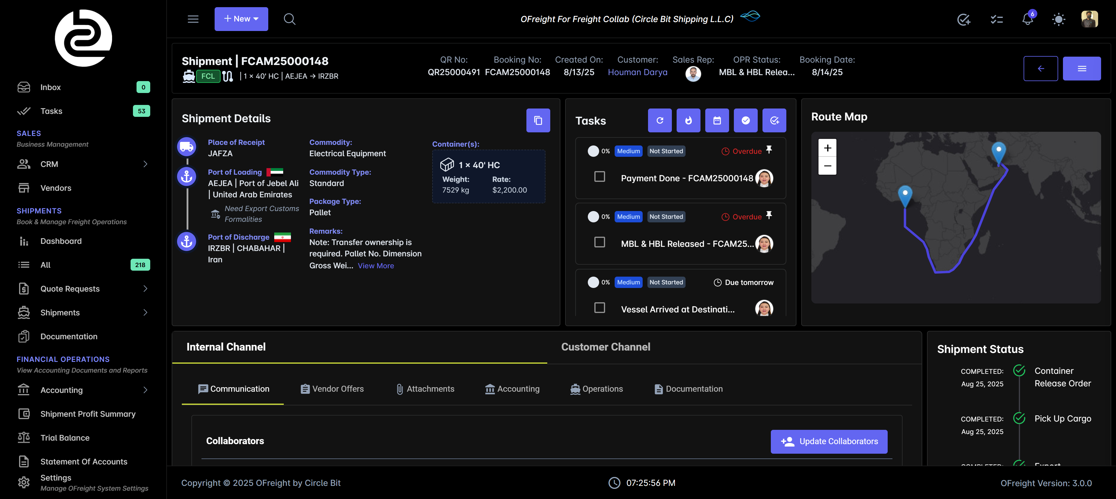 OFreight integrated task system interface